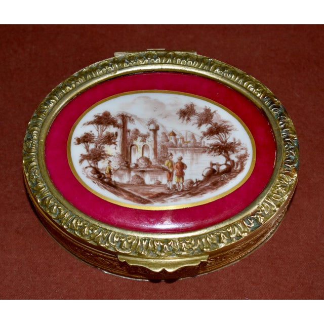 Antique Brass Jewelry Box French Classical Porcelain Vignette For Sale In Philadelphia - Image 6 of 18
