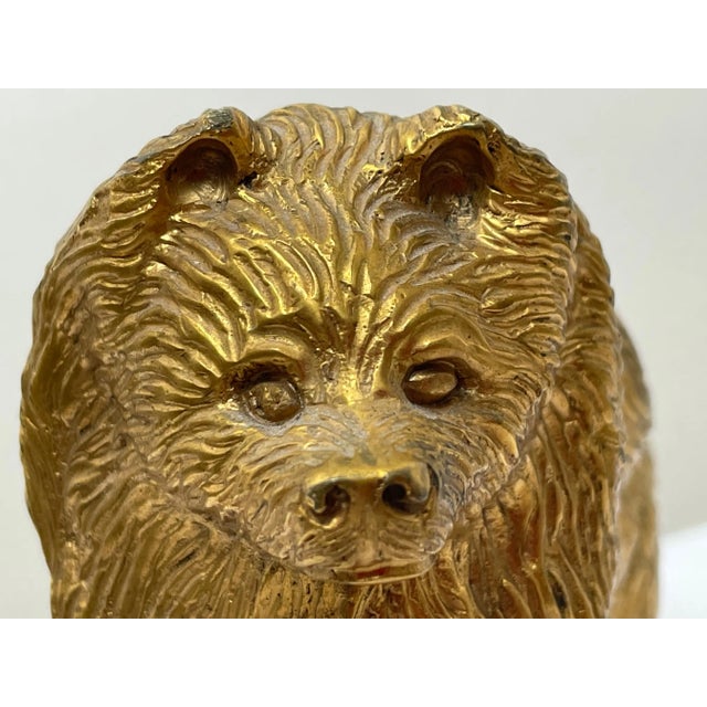 Metal Small Traditional Early 20th Century English Gilt Bronze Spitz Dog Car Mascot Figurine For Sale - Image 7 of 12