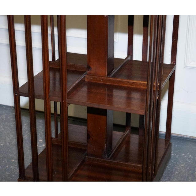 Mid-Centry Sheraton Revival Inlaid Revolving Bookcase End Table on Castors For Sale - Image 9 of 17