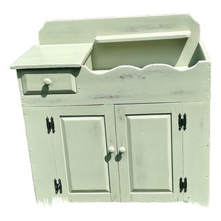 Restored Mid-Century Country Style Sage Green Dry Sink For Sale