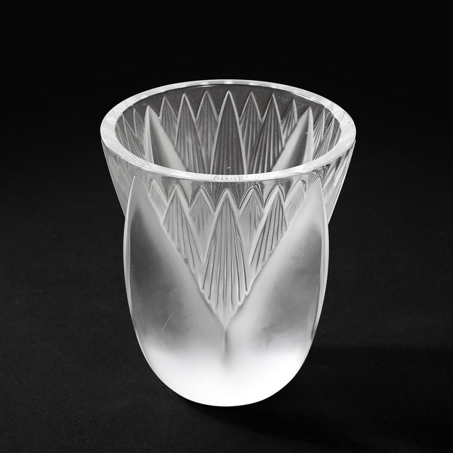 Mid-Century Modernist Frosted Crystal Thebes Vase Signed Lalique For Sale In New York - Image 6 of 14