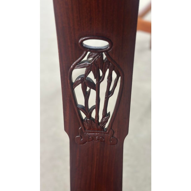 Wood Vintage Ming Style Rosewood Dining Chairs, Set of 8, 2 Host and 6 Side, Carved Vase Back Splat and Frette Detail For Sale - Image 7 of 10