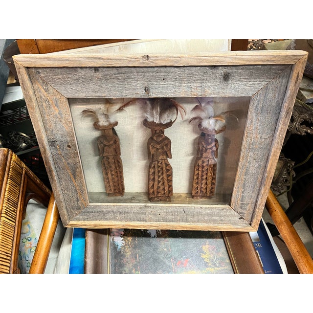 Mexican Vintage Framed Mexican Tarahumara Primitive Pine Bark Spirit Dolls in Shadowbox For Sale - Image 3 of 6
