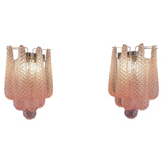 Vintage Pink Glass Petal Drop Wall Sconces, Murano, 1970s, Set of 2 For Sale