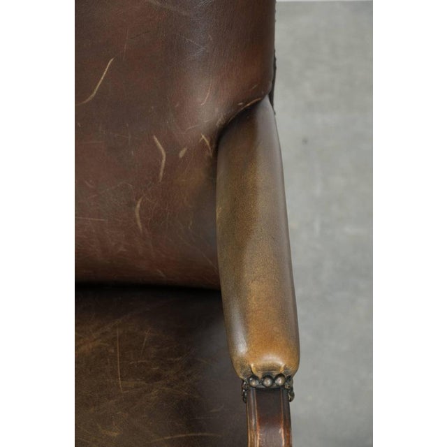 Brown English Wood and Cowhide Leather Gainsborough Chair For Sale - Image 8 of 13