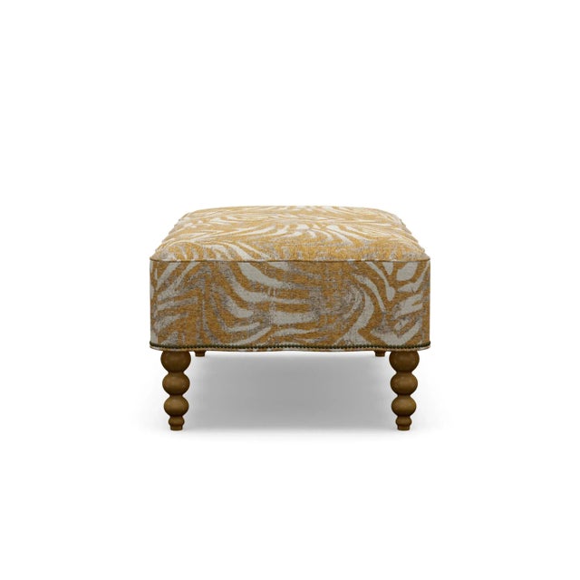 Transitional Mirasol Scalloped Ottoman, Zebra Chenile For Sale - Image 3 of 7