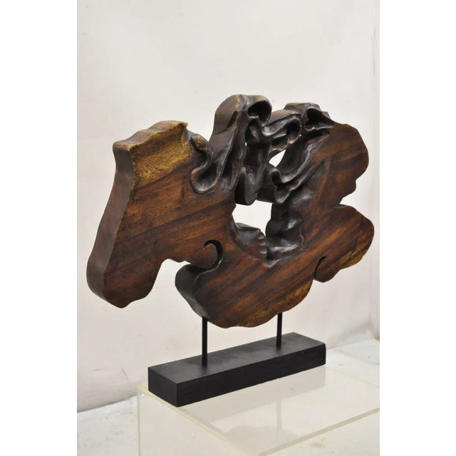 Late 20th Century Organic Abstract Carved Teak Wood Large Modernist Table Sculpture For Sale - Image 11 of 12