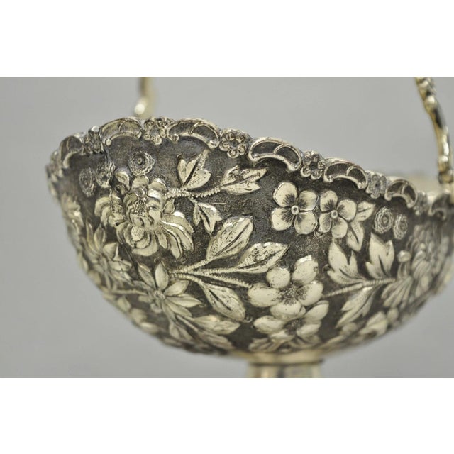 Antique Victorian Japanese Silver Plated Rose Flower Repousse Nut Bowl Dish For Sale In Philadelphia - Image 6 of 16