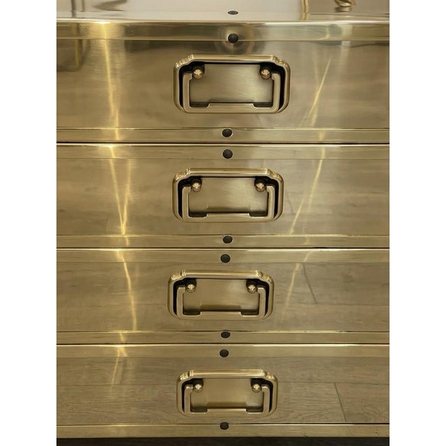 Sarreid Ltd. Brass Clad Campaign Style Side Table on Casters For Sale - Image 4 of 12