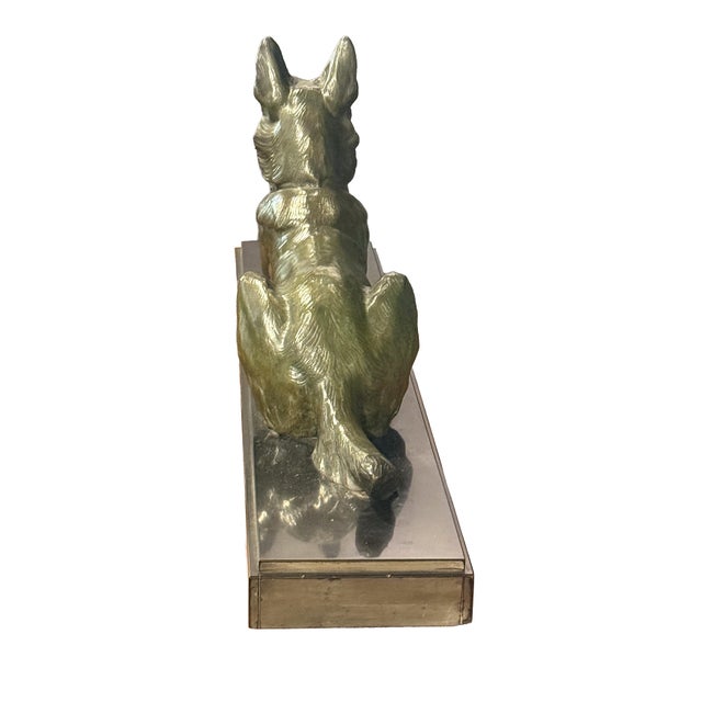 Dark Green French Alsatian Dog Sculpture of Patinated Bronze by Jules Edmond Masson For Sale - Image 8 of 12