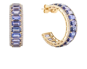 Octagon Cut Tanzanite Pave Diamond Halo Wedding Hoop Earrings- a Pair