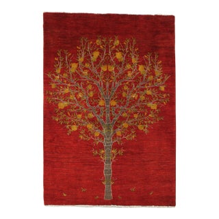 1980s Hand-Knotted Persian Gabbeh Rug With Tree of Life Design 5'0" X 7'2" For Sale