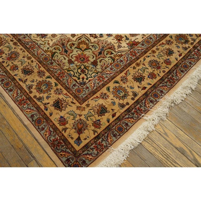 Textile 1940s Antique Beige Shah Abbas Floral Traditional Tabriz Knotted Wool Carpet Rug For Sale - Image 7 of 12