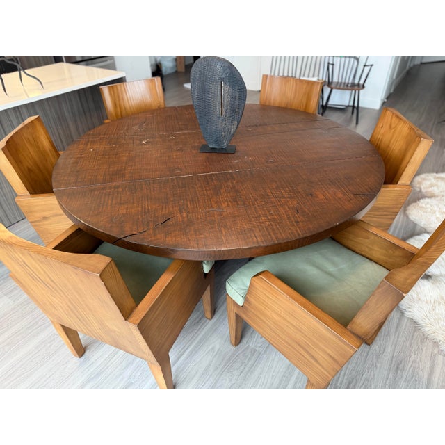 Mimi London Co. Mimi London Custom Dining Chairs, Set of Six, Solid Wood, Green Suede Seats For Sale - Image 4 of 13