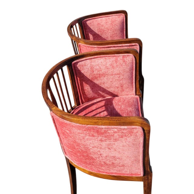 Pair 1920s English Edwardian Inlaid Mahogany Tub Club Chairs Newly Upholstered For Sale - Image 17 of 18