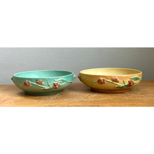 Roseville Pottery Vintage Roseville “Bittersweet” Floral Ceramic Bowls - Pair For Sale - Image 4 of 12