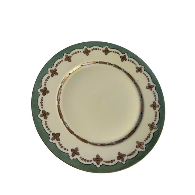 1900 - 1909 Antique Gda Limoges Luncheon Plate Green/Gold Set of 6 For Sale - Image 5 of 10