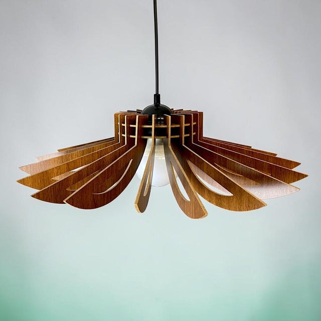 Brown Scandinavian Portuguese Modular Wooden Hanging Lamp, 2010s For Sale - Image 8 of 13