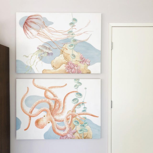 These jellyfish and octopus paintings are an inseparable friendly pair. "An Octopus's Garden and "Don't be Jelly" are the...