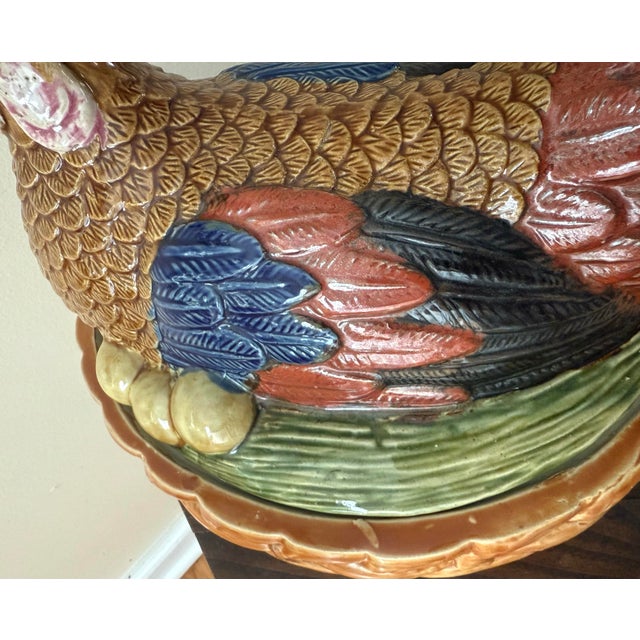 Mid 20th Century Large Vintage Majolica Hen on Nest Tureen For Sale - Image 5 of 13