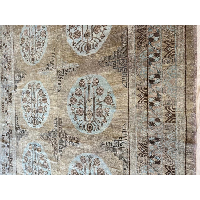 Vintage Khotan Rug, Handmade Oriental Rug, Light Blue, Caramel, Brown, Gray For Sale - Image 4 of 12