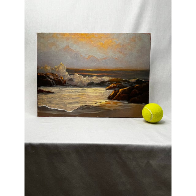 Vintage Mid Century Impressionist Sunset Seascape Original Oil Painting in the Manner of Robert William Wood For Sale - Image 15 of 16