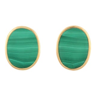 Malachite Oval Shape Bold Stud Earrings - 2 Pieces For Sale