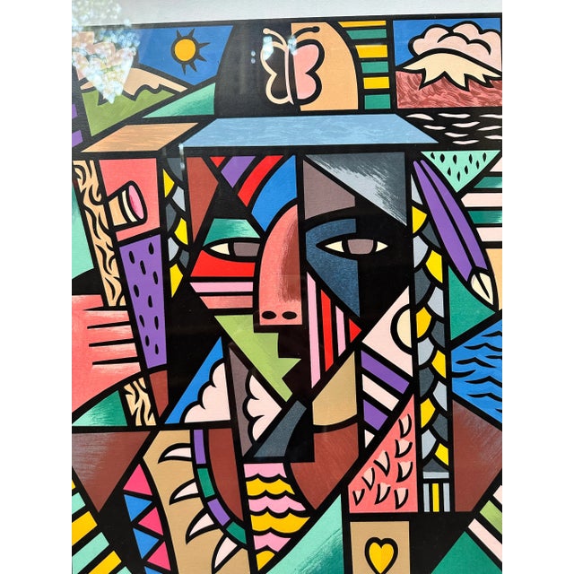 Original Artist Proof by John Rosa. Signed and professionally framed. Ready to hang. From the 1990s multicolored cubist...