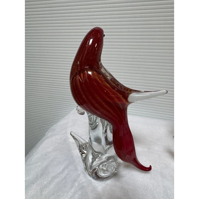 Hand Blown Vintage Red + Gold Murano Bird Figurines, Set of Two For Sale In San Francisco - Image 6 of 12