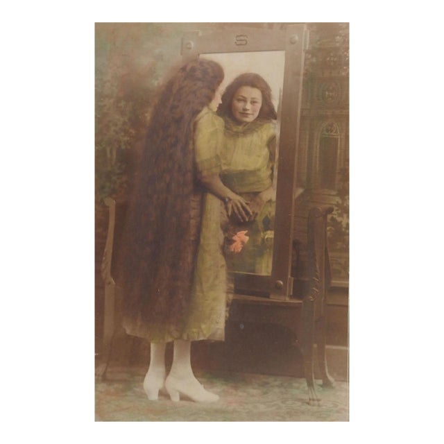 Vintage Photograph Woman Very Long Hair Mirror For Sale