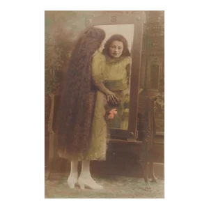 Vintage Photograph Woman Very Long Hair Mirror