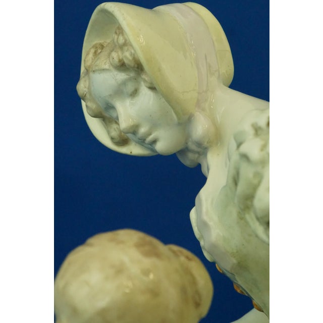 19th Century Art Nouveau Ceramic Sculpture of Dancing Girl & Mother by F. Gruber for Goldscheider, Austria For Sale - Image 10 of 18