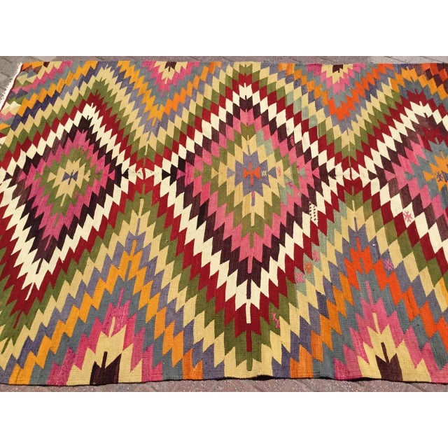 Vintage Diamond Design Kilim Rug - 68" X 96" For Sale - Image 4 of 10