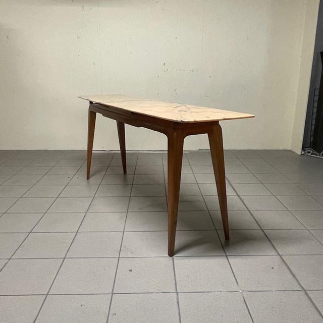 Brown Console Table in Cherry Wood with Pink Marble Top, 1950s For Sale - Image 8 of 18