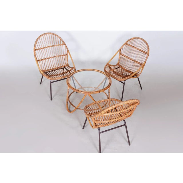 Art Deco Seating Set in Rattan & Steel attributed to Alan Fuchs, 1940s, Set of 4 For Sale - Image 6 of 9