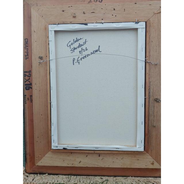Original Contemporary Golden Stardust Abstract Painting Signed P. Greenwood, Framed For Sale - Image 4 of 4