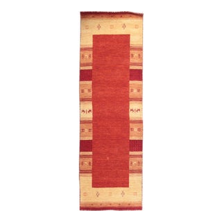 8x10 Handloomed Red Gabbeh Tribal Geometric Modern Hand Loomed Wool Carpet Rug For Sale