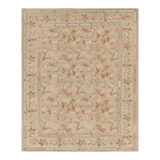 Rug & Kilim’s Aubusson Style Rug in Beige-Brown With Blue and Pink Florals For Sale