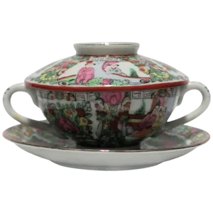 Vintage Famille Rose Tea Cup or Soup Set