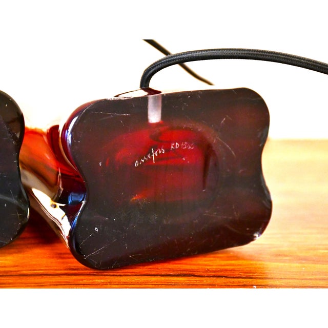 Large Swedish Ruby Red Art Glass Table Lamps by Carl Fagerlund for Orrefors, 1950s, Set of 2 For Sale - Image 11 of 13