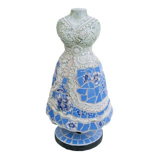 Vintage Mosaic Dress Form Sculpture – Blue & White Porcelain – Romantic Cottagecore Décor For Sale