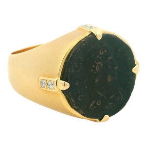 Vintage Italian 18k Gold Diamond Intaglio Ring by Bastian Bros, Size 10