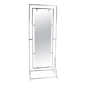 Mid Century Modern Chrome Faux Bamboo Metal Cheval Floor Mirror Double Sided