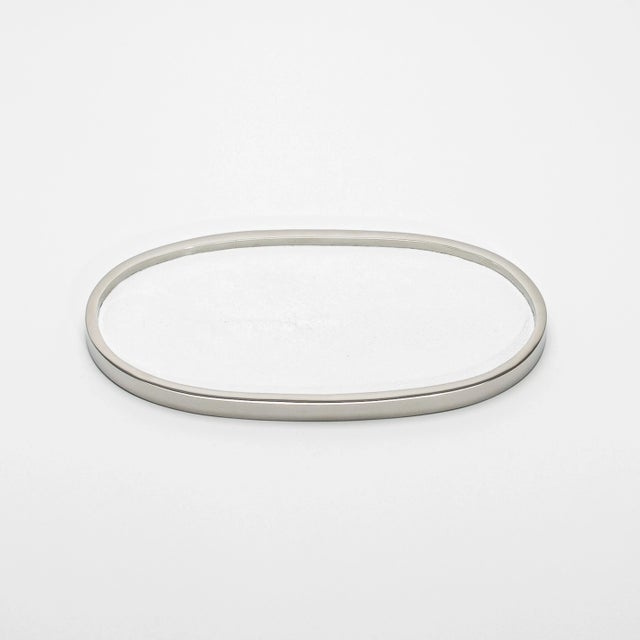 Metal Oval Tray in White Shagreen With Polished Stainless Steel by Kifu Paris For Sale - Image 7 of 9