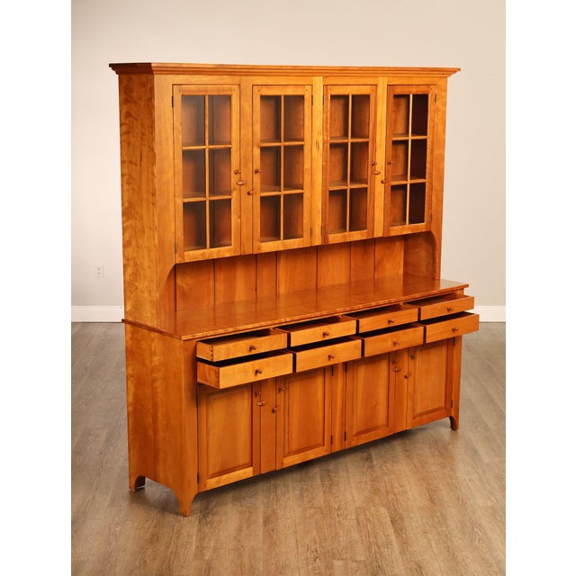 Shaker Shoppe Cherry Stepback Cupboard With Glass Door Hutch For Sale - Image 4 of 18