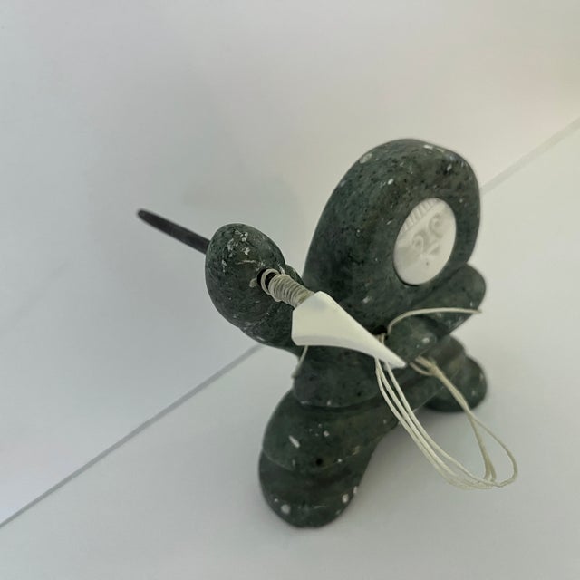 Early 21st Century Early 21st Century Bekoa Look Signed Inuit Stone Carving Featuring a Hunter With Spear Figural For Sale - Image 5 of 12
