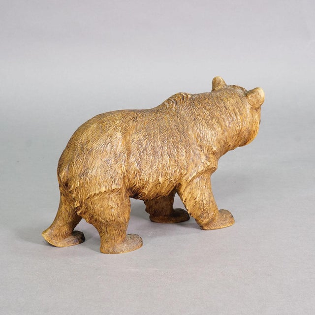 Large Vintage Wooden Strolling Bear Handcarved Ca. 1930s, Brienz For Sale - Image 4 of 9