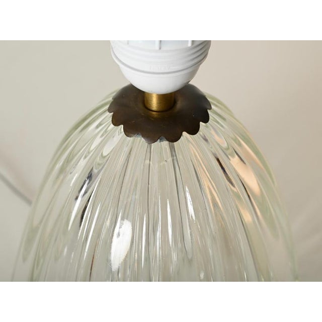 1950s Murano Ribbed Glass and Brass Table Lamp with Pink Lampshade by Barovier, Italy, 1950s For Sale - Image 5 of 13