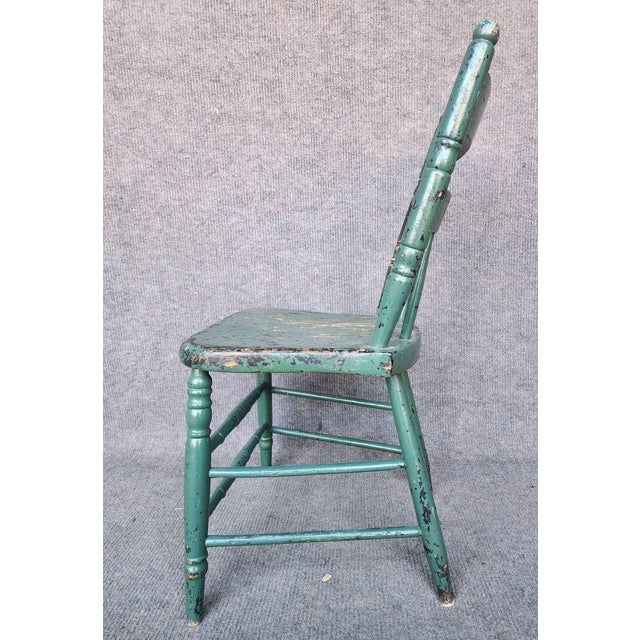 Traditional 4 Antique Vintage Chair Wood Chippy Shabby Crackled Green Farmhouse Rustic For Sale - Image 3 of 7