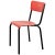This set of six chairs from the 1950s features black iron frames and red plastic seats and backrests.